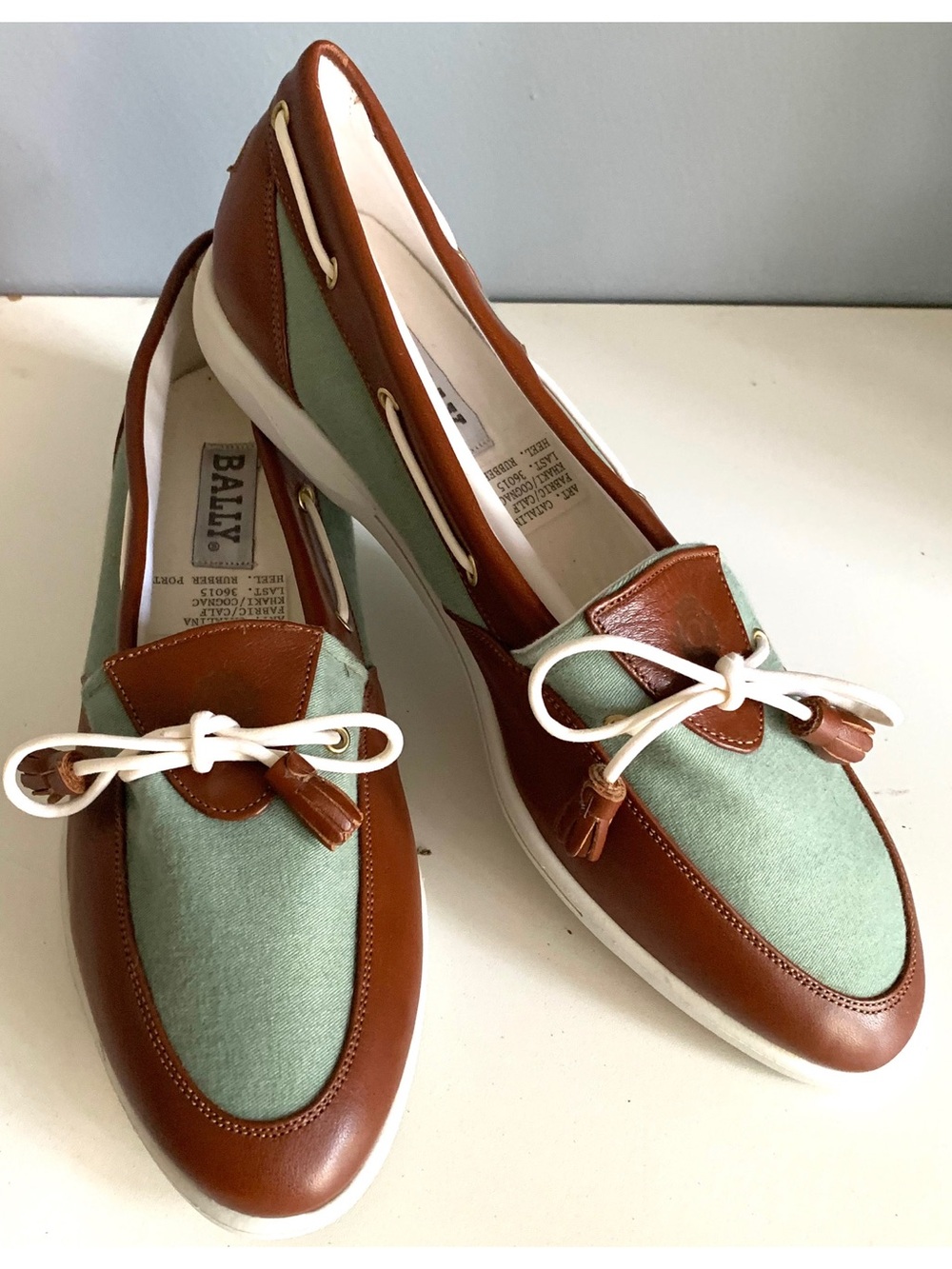 Bally Vintage Loafer Catalina Leather Khaki Cognac Leather Fabric Size 9 Women’s